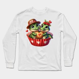 Valentine Alligator Couple In A Cupcake Long Sleeve T-Shirt